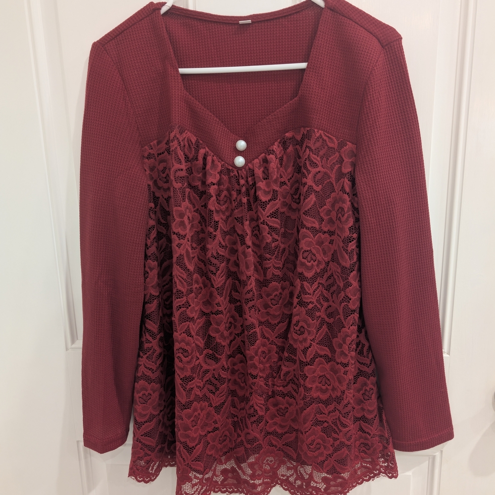 Elegant Lace Detail Women's Top - Deep Red
